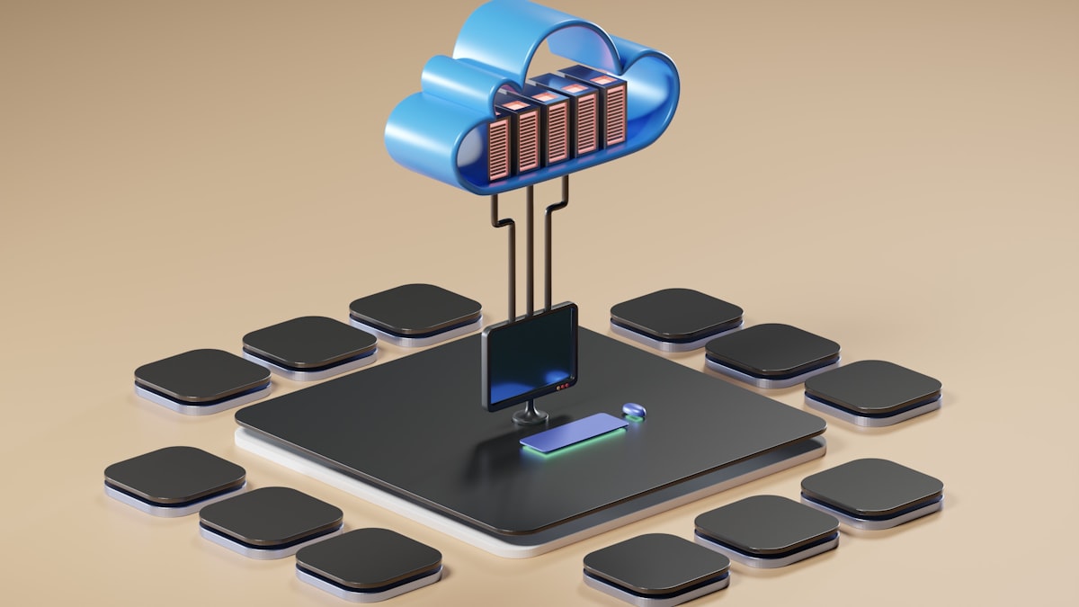 3D render representing cloud computing infrastructure